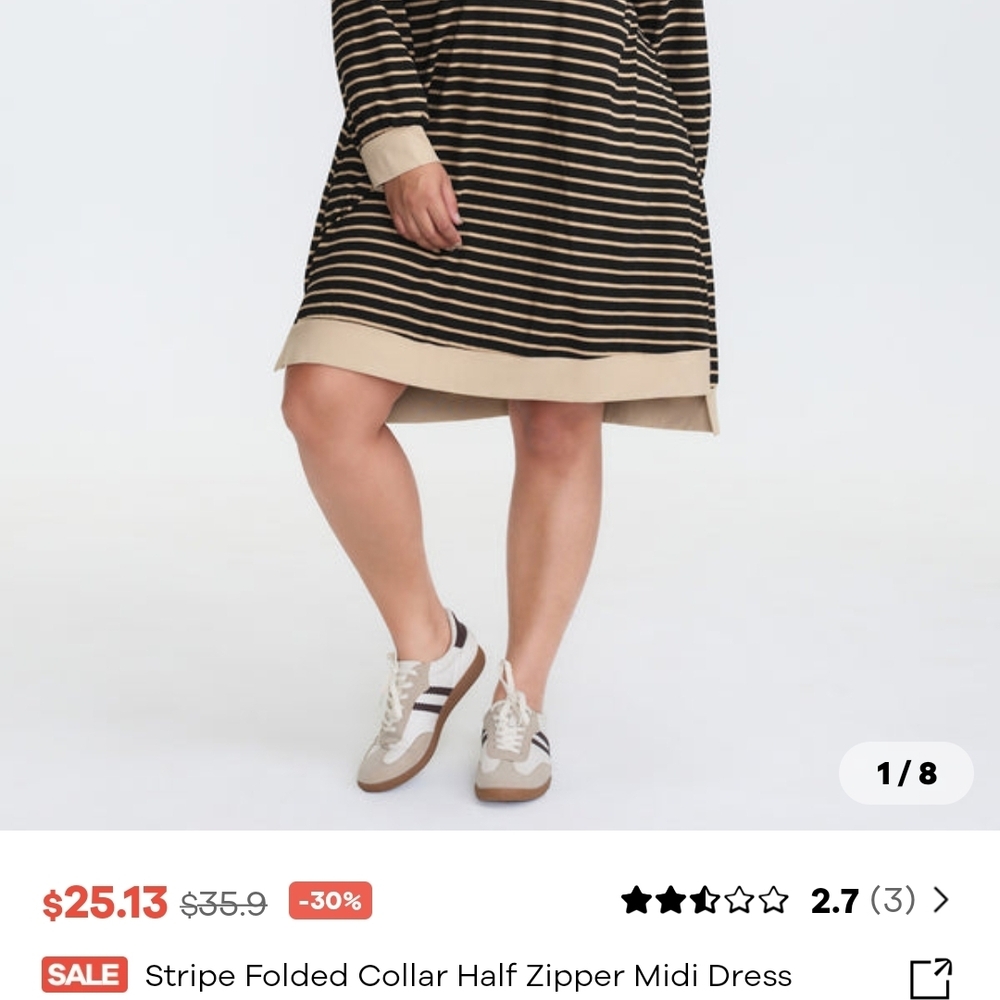 BloomChic Black and Tan Striped Long Sleeve Dress